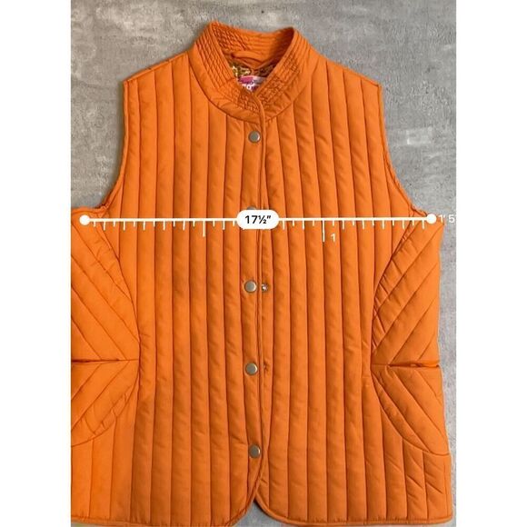 Women’s Orange Quilted Puff Button Vest - Picture 5 of 8
